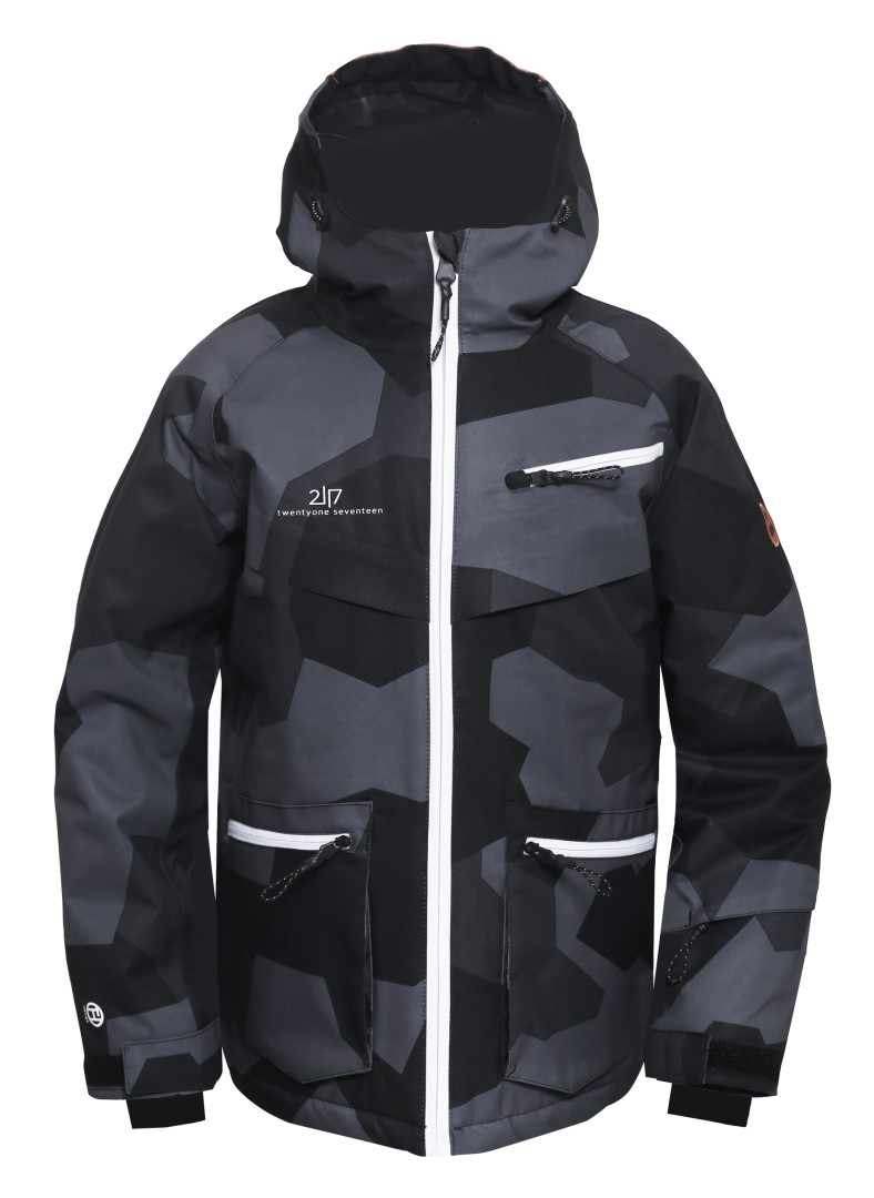 ISFALL - ECO dětská  2L lyžařská bunda, černá - maskáčový vzor