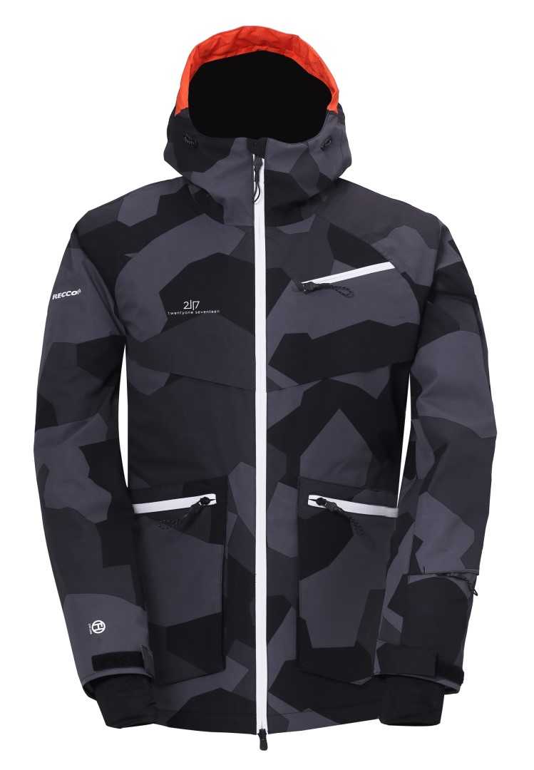 NYHEM - ECO pánská lyžařská bunda, černá - maskáčový vzor